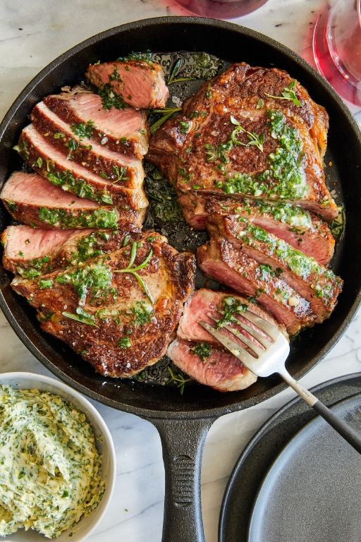 Marinated Flat Iron Steak with Garlic Butter