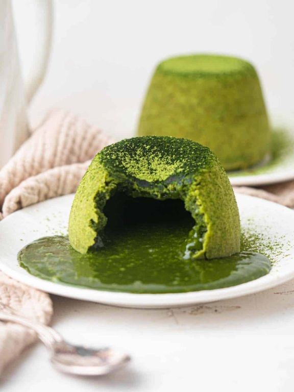 Matcha Green Tea Volcano Cake with Honey Glaze