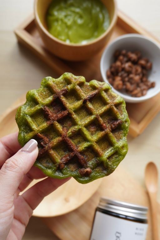 Matcha and Red Bean Stuffed Waffles