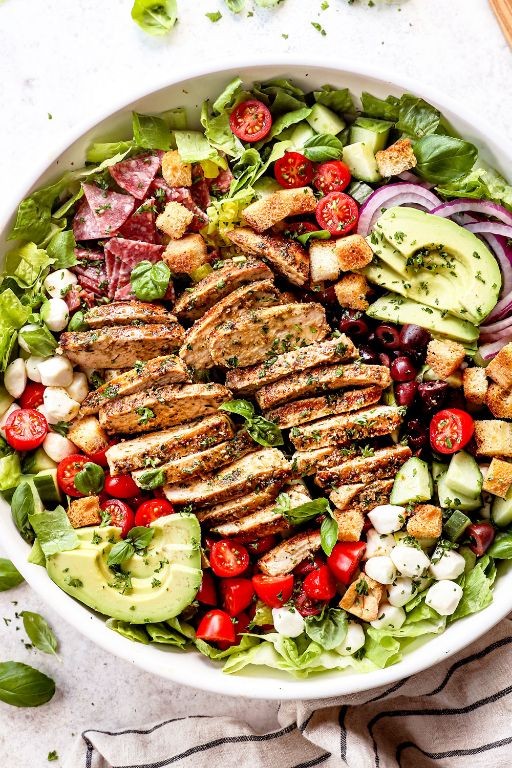 Mediterranean Chicken Caesar Salad with Feta and Olives