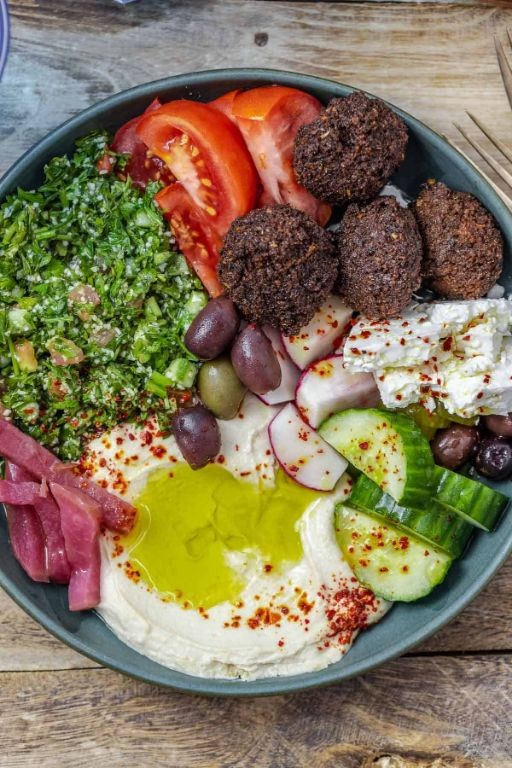 Mediterranean Power Bowl with Hummus and Falafel