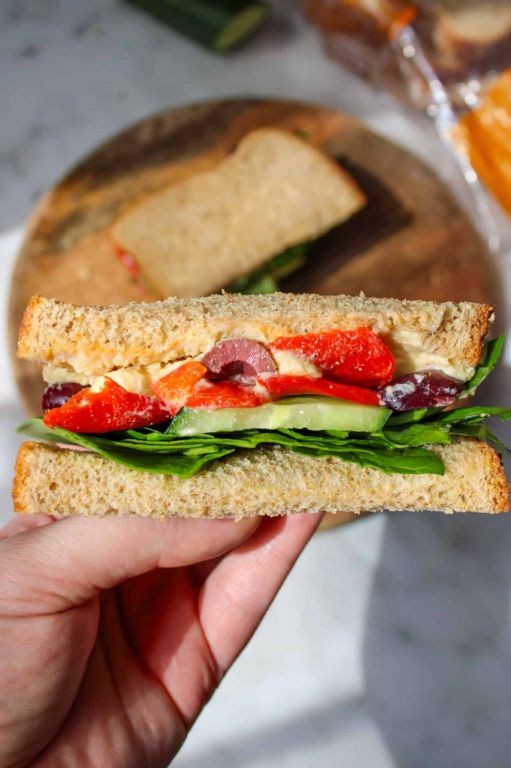 Mediterranean Sausage Sandwich with Hummus and Veggies