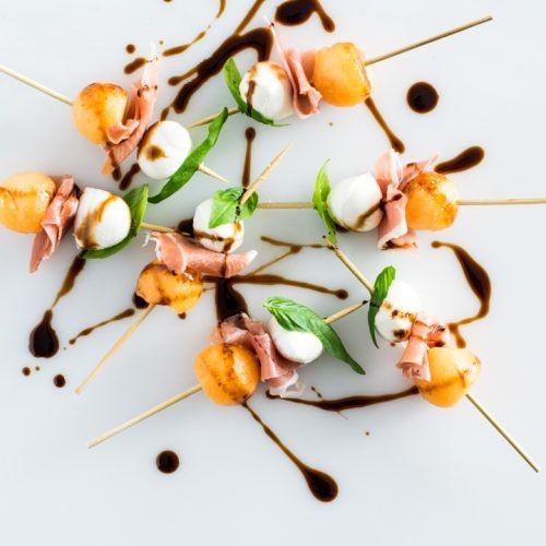 Melon balls with balsamic glaze