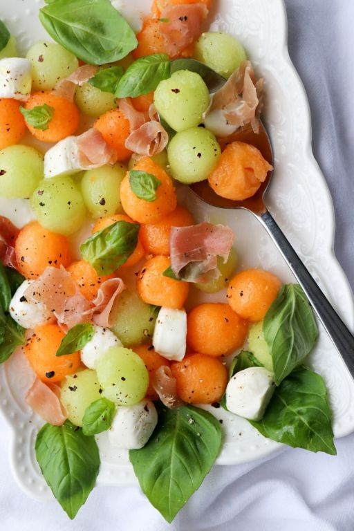 Melon balls with fresh basil