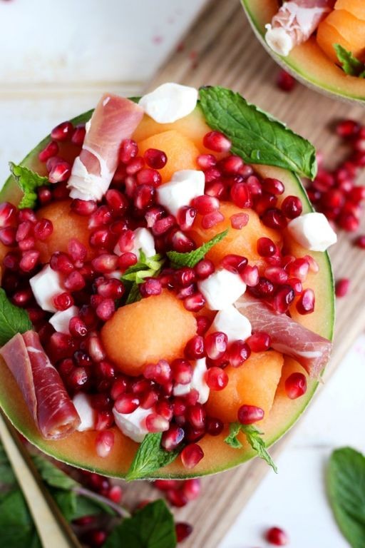 Melon balls with pomegranate seeds