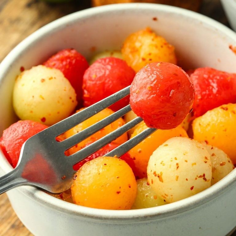 Melon balls with tajin seasoning