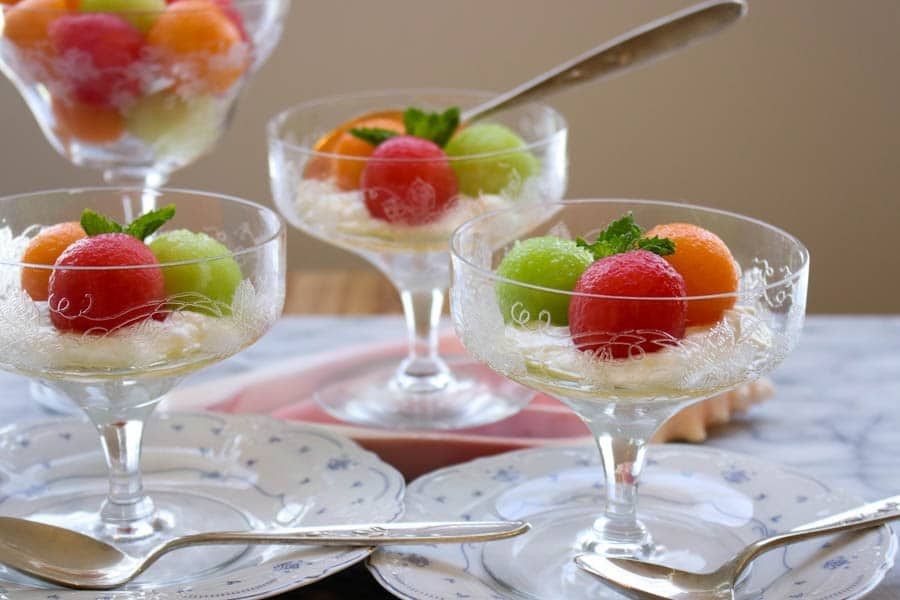 Melon balls with yogurt drizzle