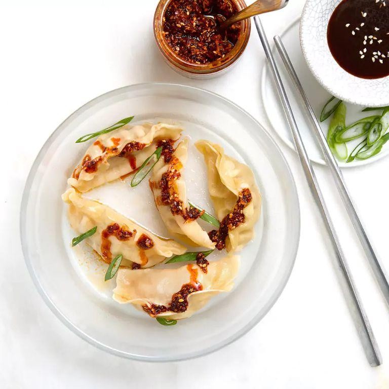 Microwave Frozen Dumplings with Dipping Sauce