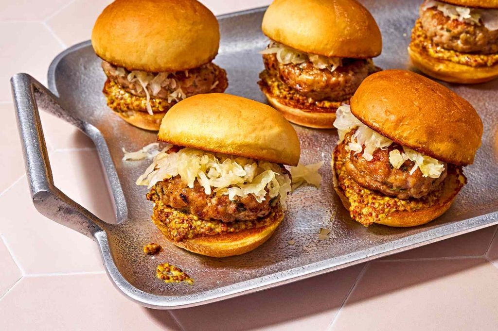 Mini Bratwurst Sliders with Mustard and Sauerkraut
