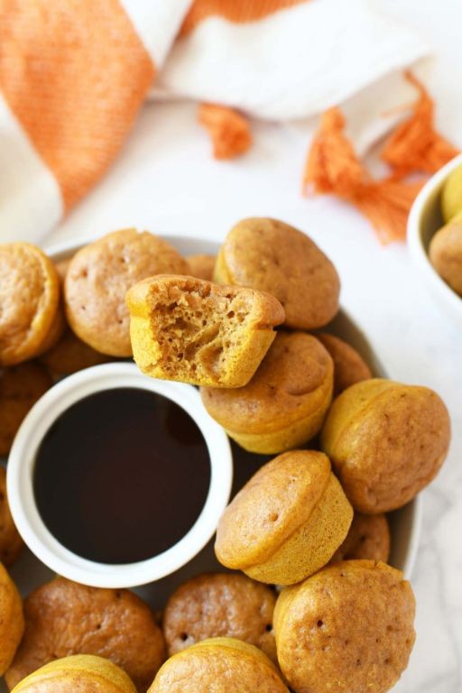 Mini Pumpkin Pancake Bites with Caramel Drizzle
