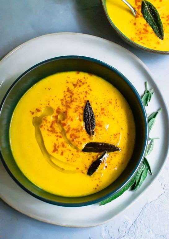 Mini Pumpkin Soup Shooters with Crispy Sage
