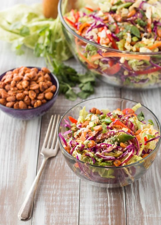Mizuna Salad with Hot Honey Roasted Peanuts