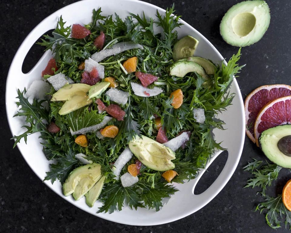 Mizuna and Citrus Salad with Chili Dressing