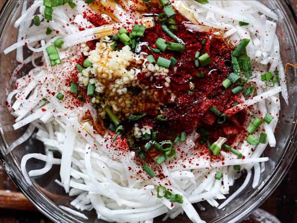Mizuna and Radish Salad with Spicy Gochujang Dressing