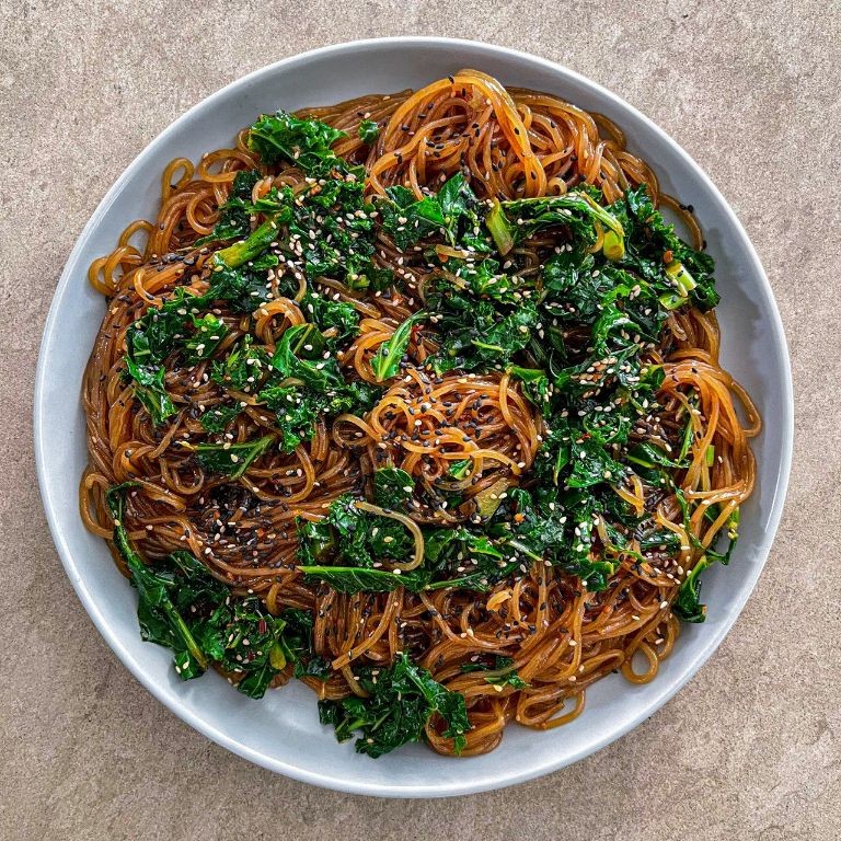Mizuna and Spicy Sesame Noodles