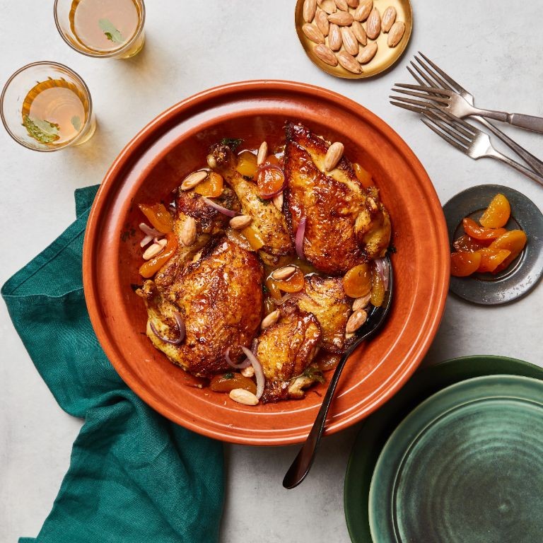 Moroccan Chicken Tagine with Apricots and Almonds