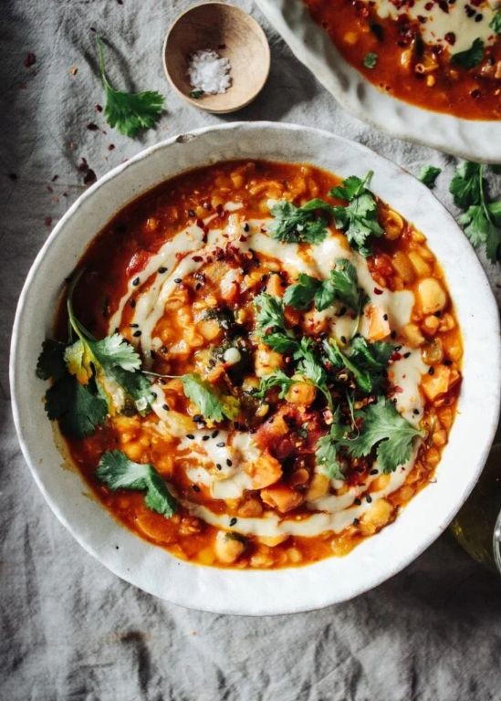 Moroccan Lentil Soup with Chickpeas and Spinach