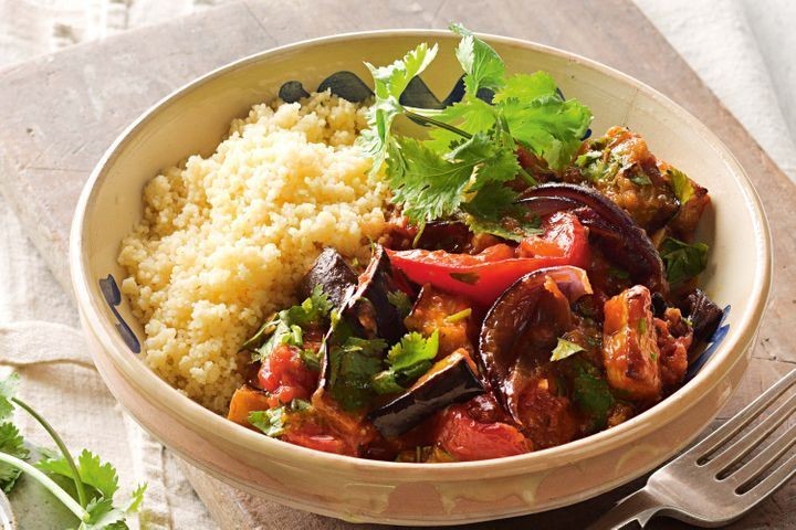 Moroccan-Spiced Sauteed Eggplant with Couscous