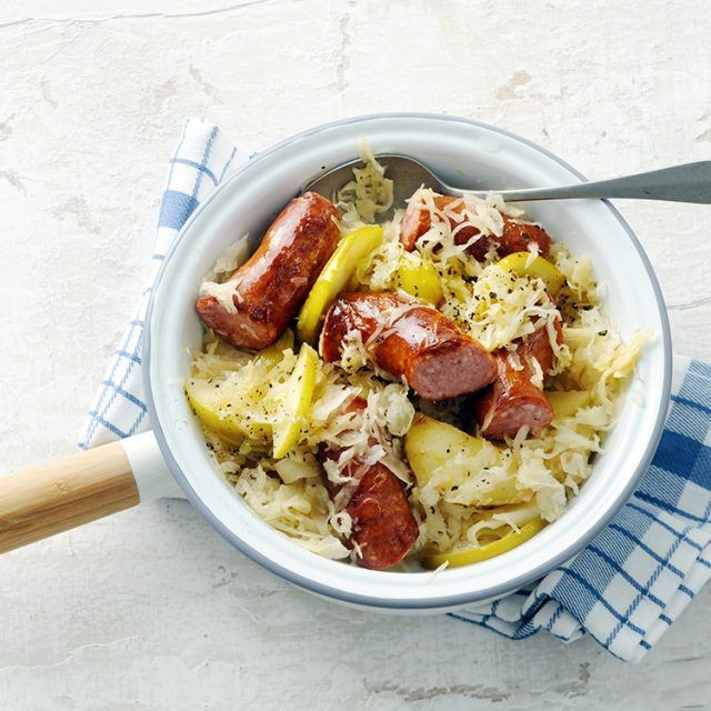 Mustard-Glazed Sausage and Sauerkraut Bake