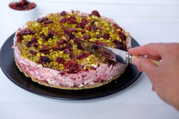 No-Bake Cranberry Cheesecake Pie with Pistachios