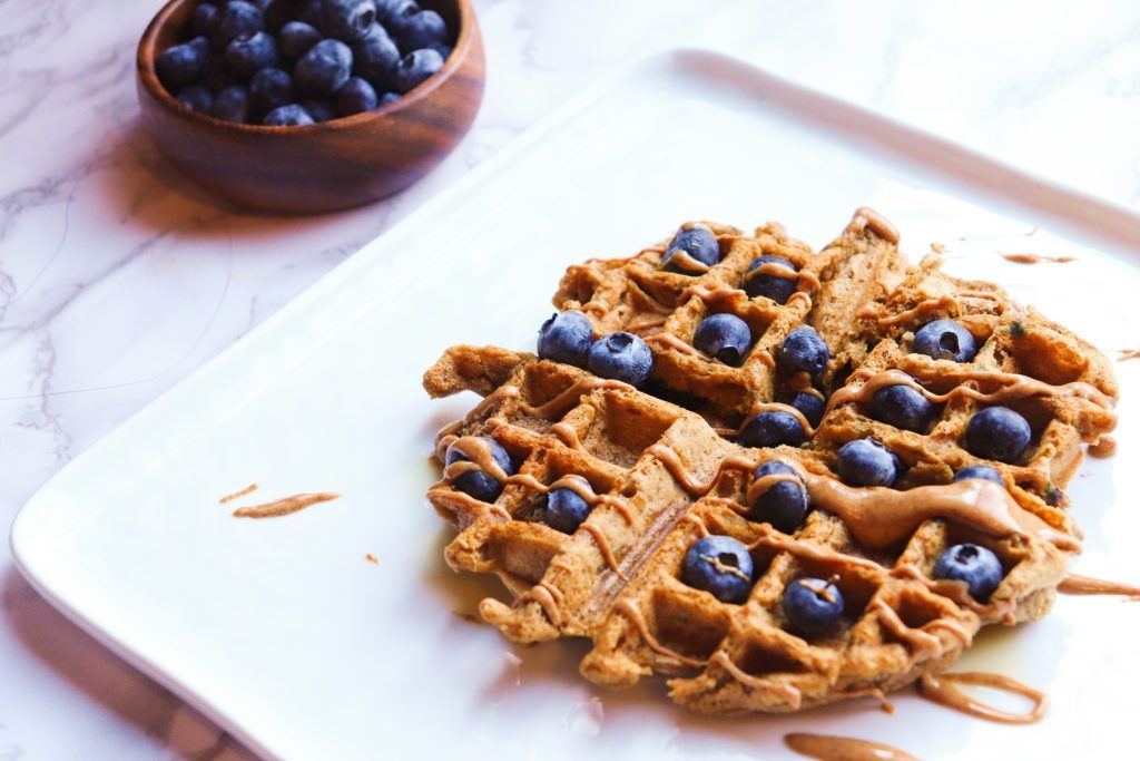 Oat Fiber Waffles with Almond Butter