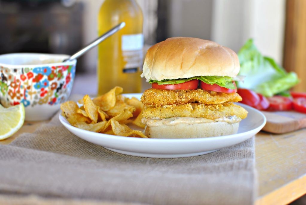 Old Bay Seasoned Fried Flounder Sandwich with Old Bay Mayo