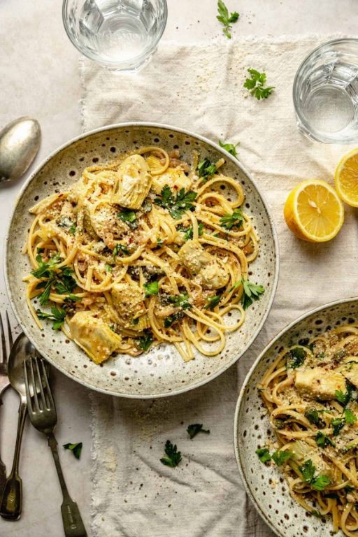Olive Oil Pasta with Artichokes and Lemon Butter Sauce