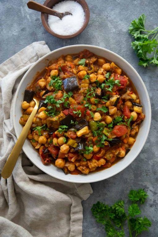 One Pot Vegetarian Eggplant and Chickpea Stew