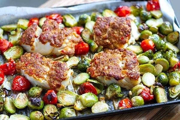 One-Pan Cod and Brussels Sprouts
