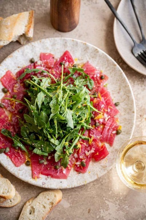 Outback Ahi Tuna Carpaccio with Truffle Oil and Arugula