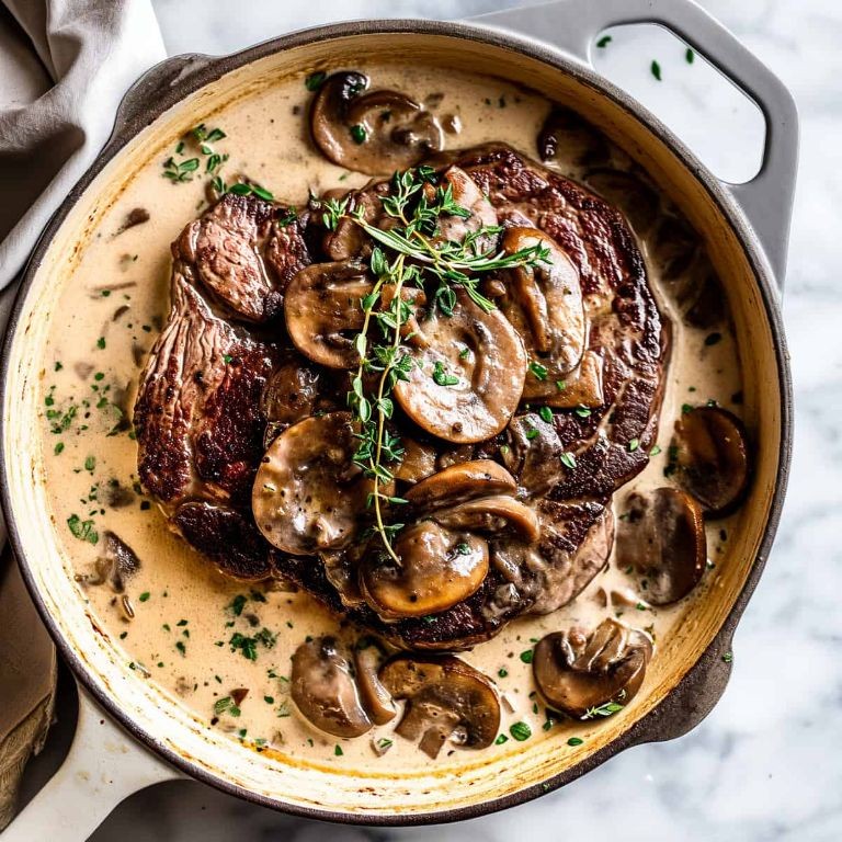 Pan-Seared Tenderized Round Steak with Mushroom Sauce