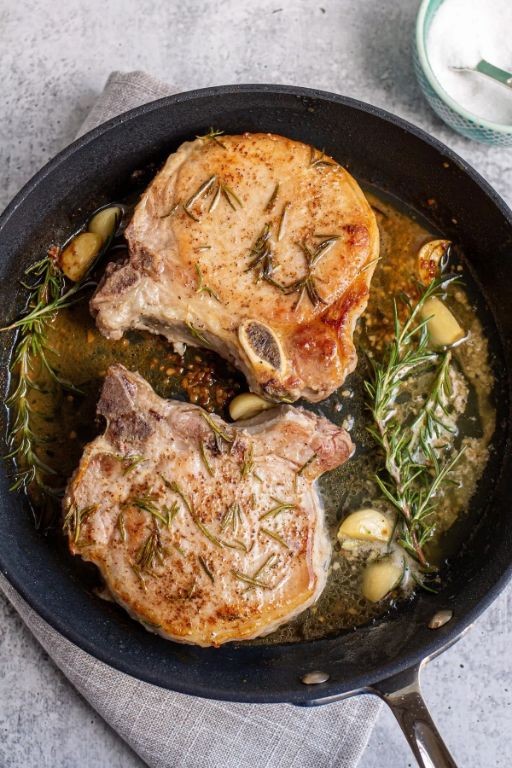 Pan-Seared Thick Cut Pork Chops with Rosemary