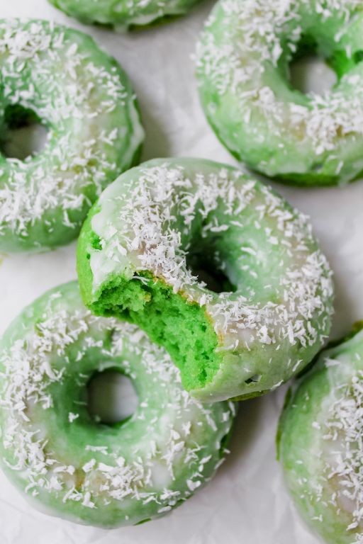 Pandan Donuts with Grated Coconut Coating