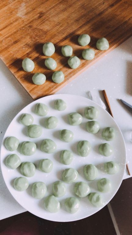 Pandan Mochi with Shredded Coconut