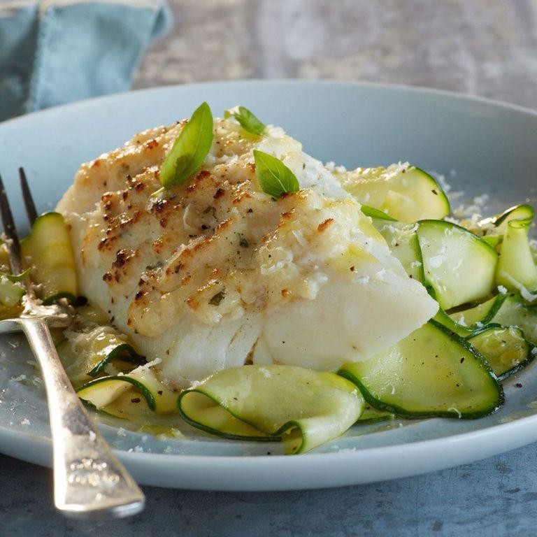 Parmesan Crusted Cod with Zucchini Noodles