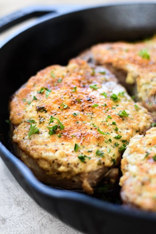 Parmesan Crusted Skillet Pork Chops