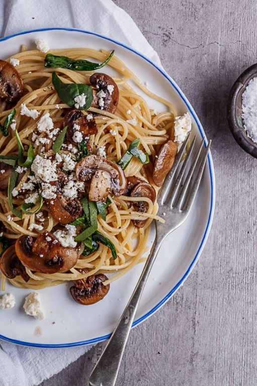 Pasta with Garlic Butter Mushrooms and Spinach