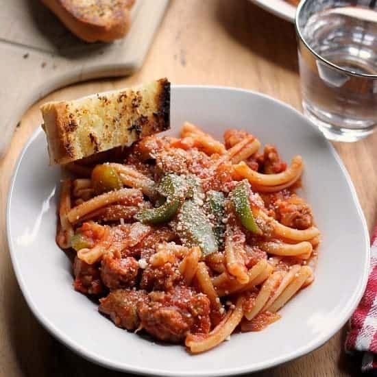 Pasta with Marinara and Garlic Breadsticks