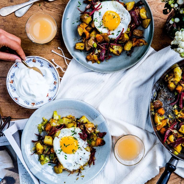 Pastrami Hash with Fried Eggs