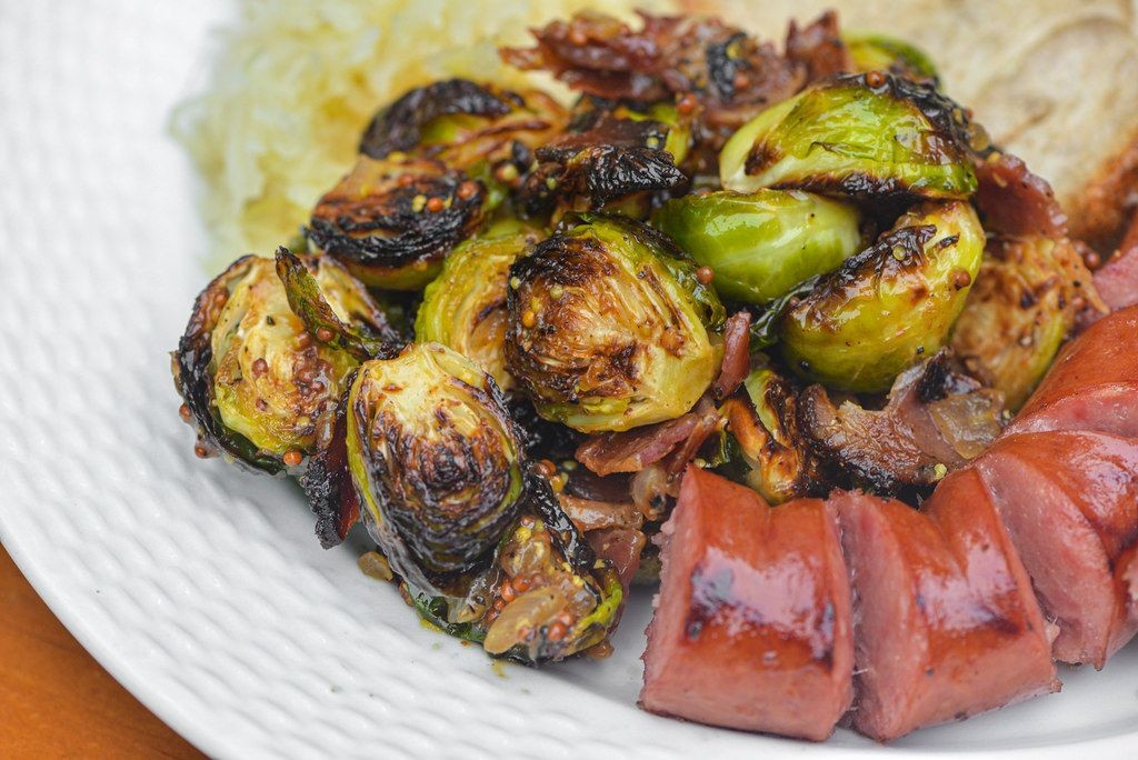 Pastrami and Mustard Glazed Brussels Sprouts