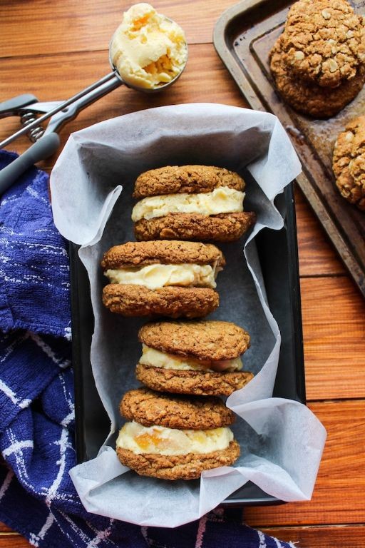 Peach Cobbler Ice Cream Sandwich with Oatmeal Cookies