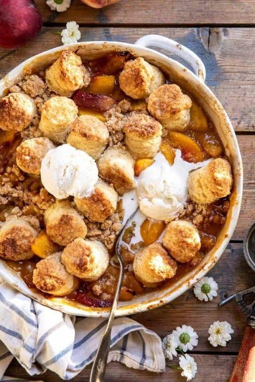 Peach Cobbler Torrejas with Cinnamon Sugar