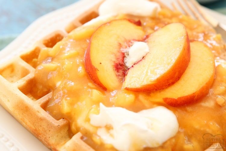 Peaches and Cream Stuffed Waffles
