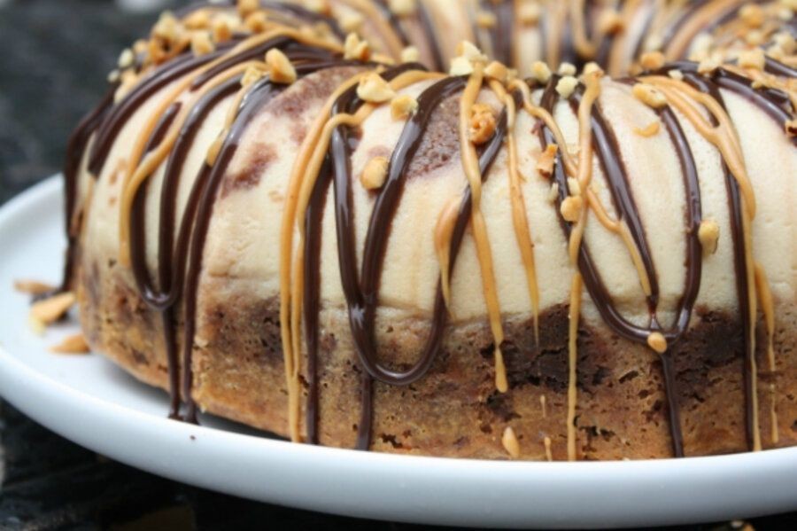Peanut Butter Flan with Chocolate Ganache