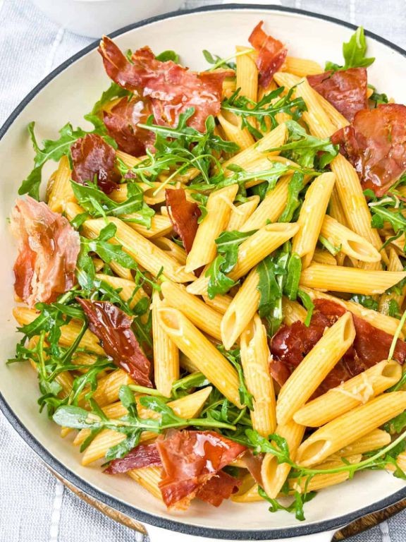 Penne alla Vodka with Crispy Prosciutto and Arugula