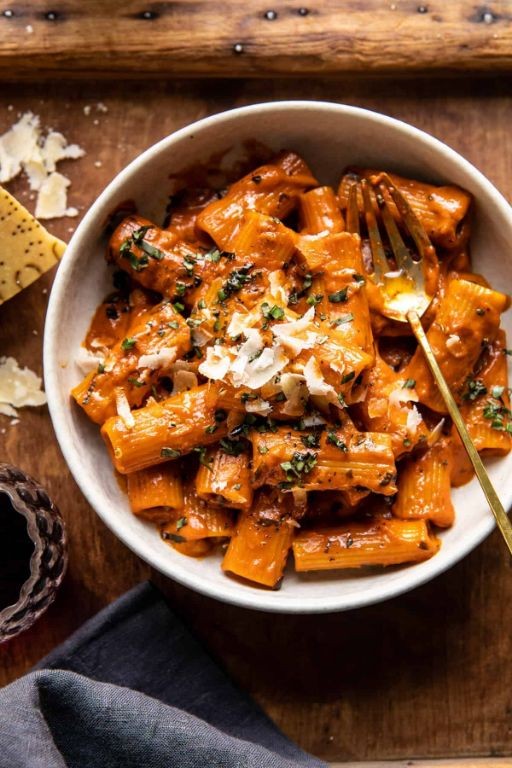 Penne alla Vodka with Roasted Cherry Tomatoes and Basil Pesto