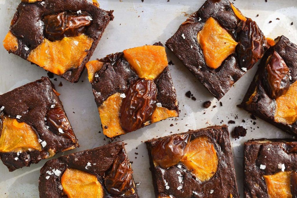 Persimmon Brownies with Chocolate Ganache