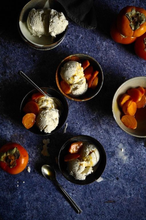 Persimmon Ice Cream with Caramel Swirl