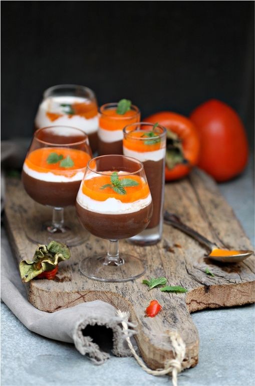 Persimmon Mousse with Dark Chocolate Shavings
