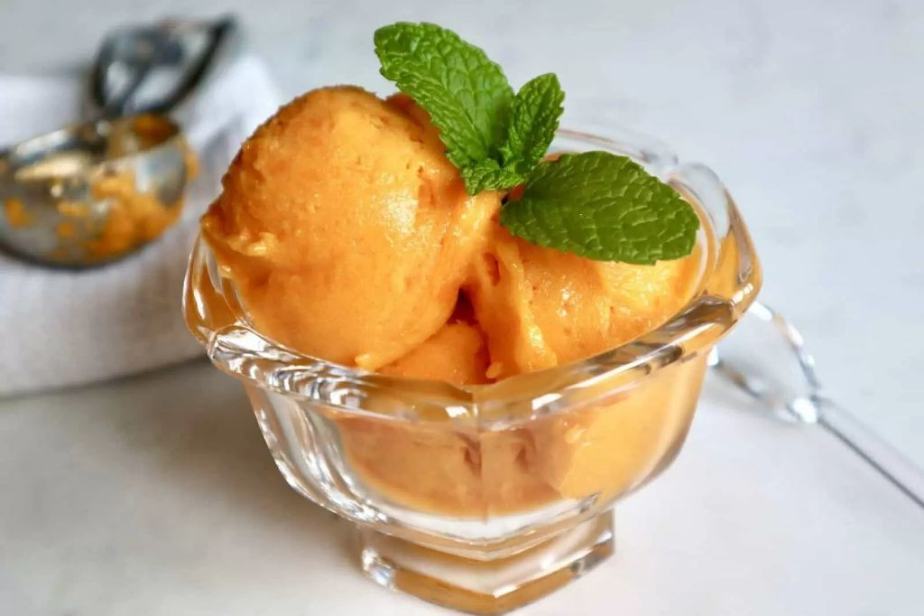 Persimmon Sorbet with Mint Garnish